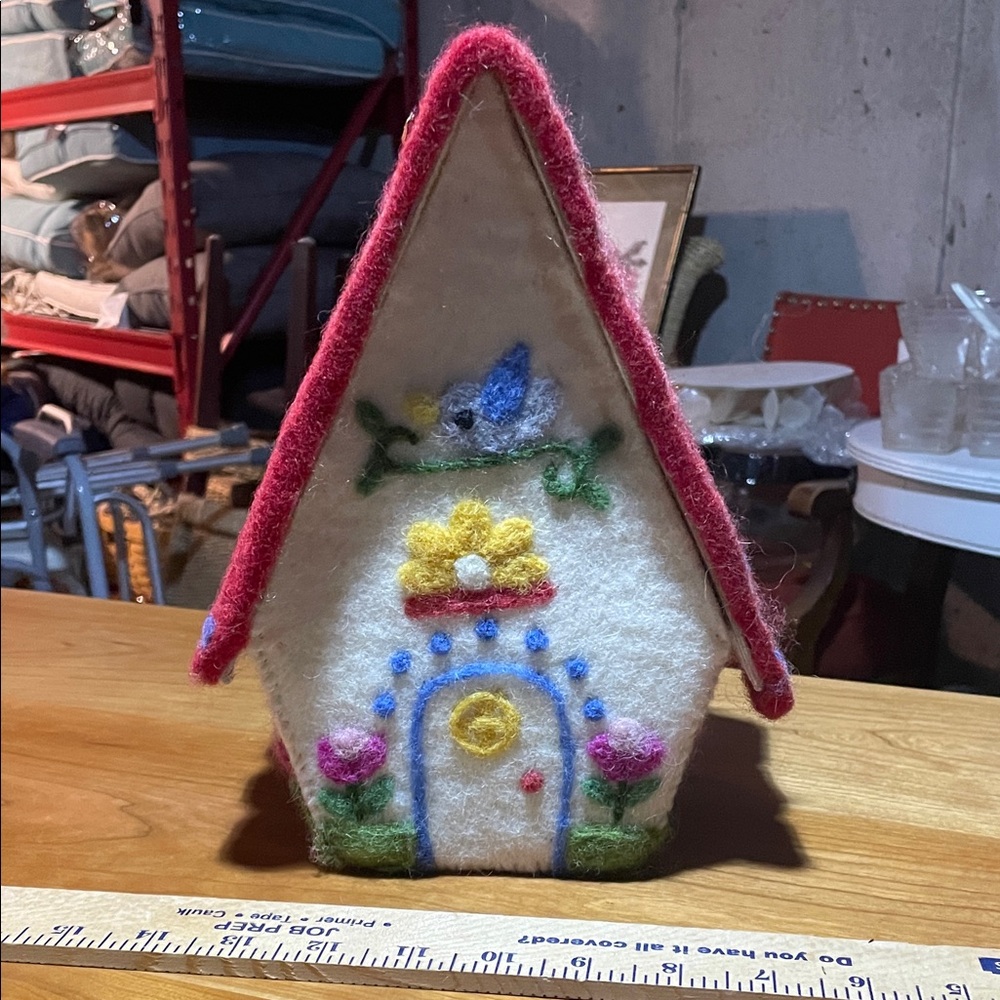 Colorful Felt Birdhouse with Red Roof